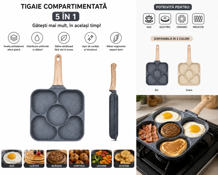 Tigaie compartimentată 5 în 1 antiaderentă culoare aleatorie [3]