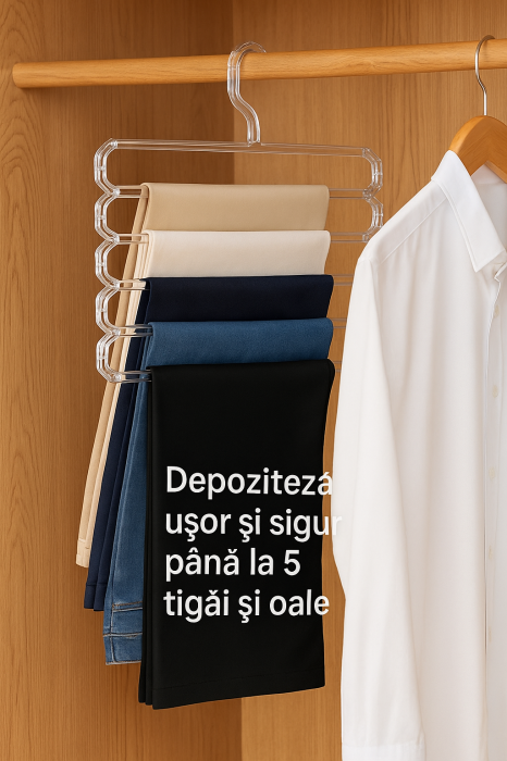 Umeraș multifuncțional 5 bare organizator vertical pantaloni eșarfe prosoape [2]