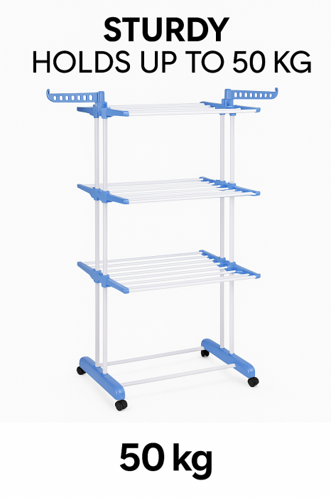 Suport vertical pentru uscat rufe 3 nivele pliabil pe roți 50 kg [2]