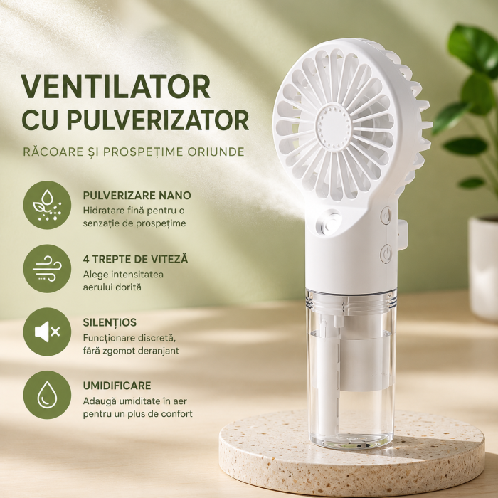 Ventilator Portabil cu Pulverizator de Apă și Încărcare USB-C [2]
