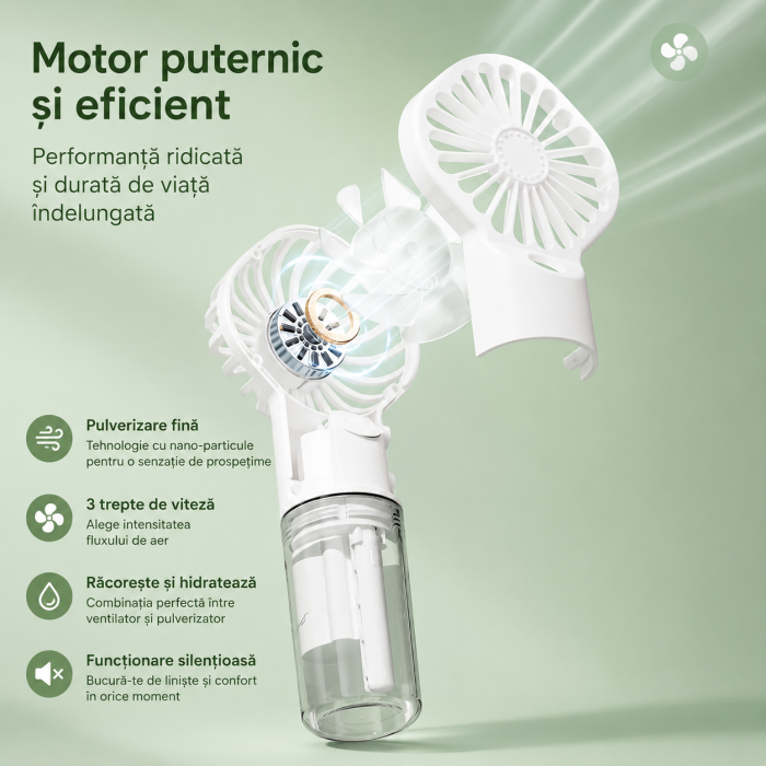 Ventilator Portabil cu Pulverizator de Apă și Încărcare USB-C [4]