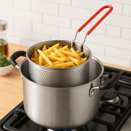 Sită inox perforată cu mâner silicon detașabil paste legume cartofi [3]