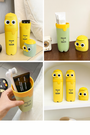 Suport portabil pentru periuță și pastă de dinți în formă de pui galben [3]