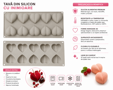 Tavă din silicon cu 8 forme inimioară 3D pentru deserturi [2]