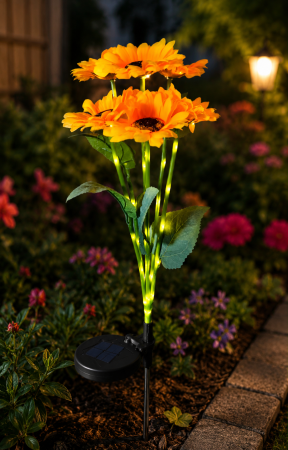 Lampă solară Floarea Soarelui cu 6 flori și lumină caldă [5]