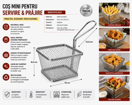 Coș mini din inox pentru servire și prăjire 12,5 × 10 × 8,5 cm [2]