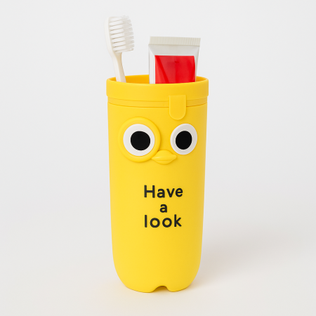 Suport portabil pentru periuță și pastă de dinți în formă de pui galben [1]