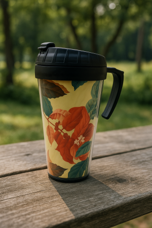 Cană termoizolantă cu imprimeu floral 450 ml și capac etanș [1]