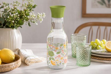 Carafa Din Sticla 1L Cu Capac Pentru Apa Si Limonada Model Floral Verde [1]