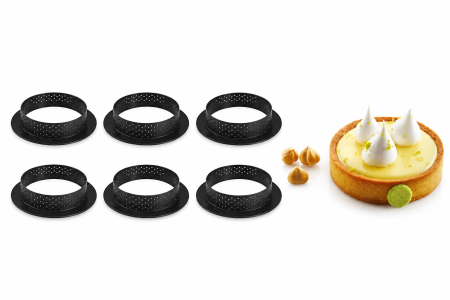 Cofetărie și patiserie - Set 6 forme perforate pentru tarte Ø80 x 20 mm din material termoplastic compozit