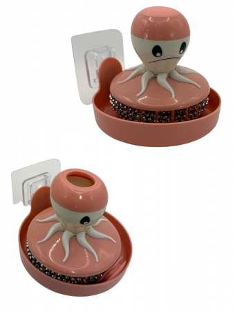 Burete vase cu recipient detergent în formă de caracatiță și suport cu ventuză [2]