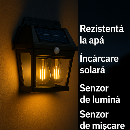 Lampă solară clasică 28W cu 2 becuri LED și senzor mișcare iluminat exterior grădină curte [2]