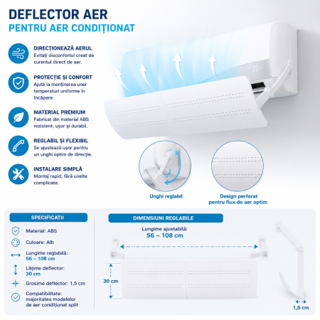 Deflector reglabil pentru aer condiționat 56-108 cm din ABS alb [2]