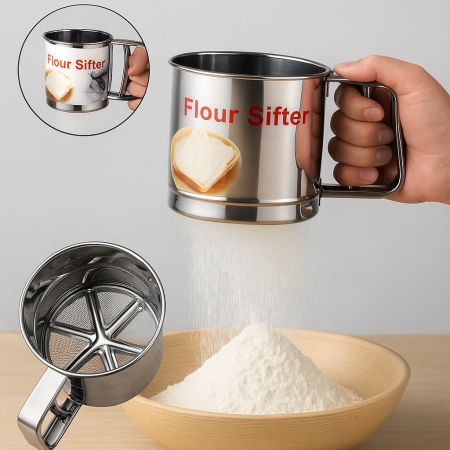 Bucătrie - Sită tip cană inox făină zahăr pudră cacao prăjituri patiserie