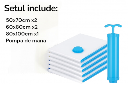 Set 5 saci vacuumabili cu pompă manuală pentru depozitare haine și lenjerii [2]