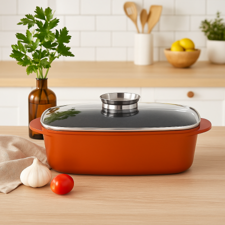 Tavă pentru cuptor Grunberg GR1007 aluminiu turnat 5L cu capac sticlă [1]