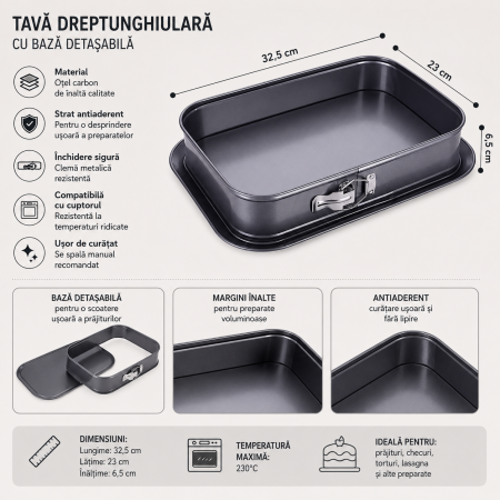 Tavă dreptunghiulară pentru copt cu bază detașabilă 32,5x23x6,5 cm [2]