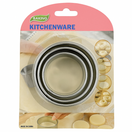 Cofetărie și patiserie - Set 3 Forme Rotunde Inox pentru Decupat Aluat – Tăietoare Patiserie pentru Biscuiți, Gogoși, Colțunași