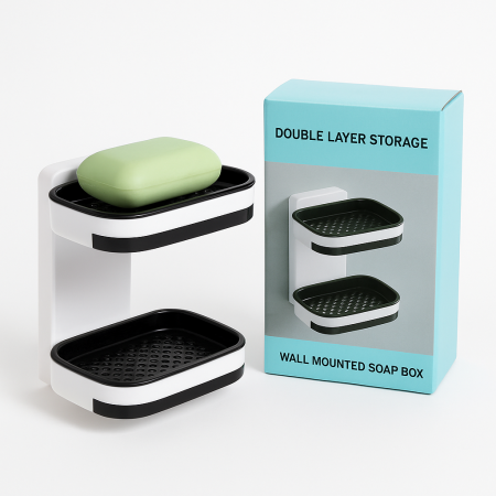 Casă şi grădină - Suport dublu pentru săpun cu montaj pe perete și tăvițe detașabile