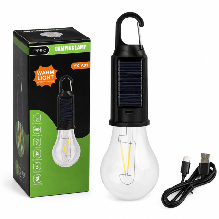 Lampă Solară LED Camping cu Încărcare USB-C și Cârlig pentru Agățare [4]