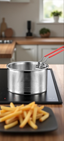 Sită inox perforată cu mâner silicon detașabil paste legume cartofi [2]