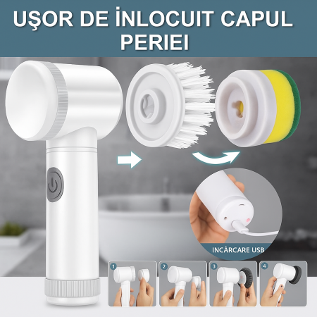 Perie electrică rotativă curățenie 3 capete USB baie bucătărie [2]