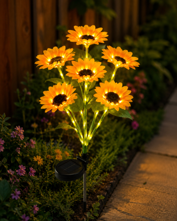 Lampă solară Floarea Soarelui cu 6 flori și lumină caldă [2]
