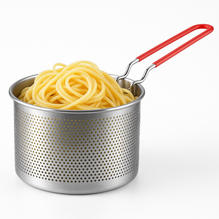 Sită inox perforată cu mâner silicon detașabil paste legume cartofi [1]
