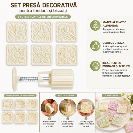 Set presă decorativă pentru biscuiți și fondant – 6 modele florale [2]
