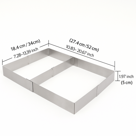 Formă reglabilă inox prăjituri și blaturi cu separator detașabil 34–52 cm [1]
