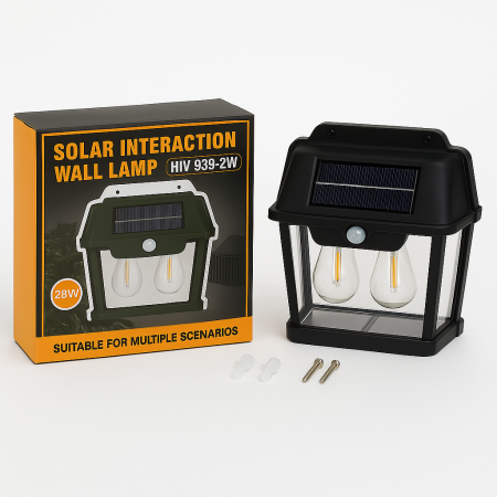 Casă şi grădină - Lampă solară clasică 28W cu 2 becuri LED și senzor mișcare iluminat exterior grădină curte