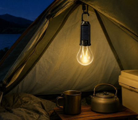 Lampă Solară LED Camping cu Încărcare USB-C și Cârlig pentru Agățare [3]