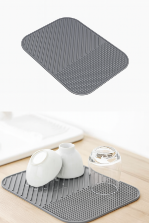 Casă şi grădină - Covoraș din silicon gri pentru uscarea vaselor pe blat sau chiuvetă