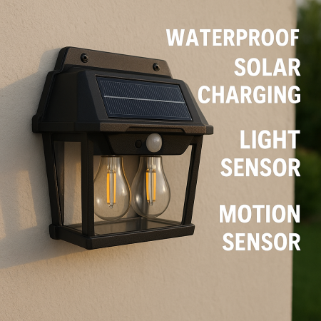 Lampă solară clasică 28W cu 2 becuri LED și senzor mișcare iluminat exterior grădină curte [3]