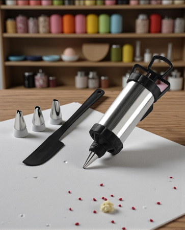 Set seringă ornat prăjituri torturi 4 capete inox spatulă patiserie [1]