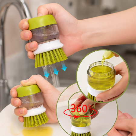 Perie de Vase cu Dozator Detergent și Suport – Curățare Eficientă 360°, Peri Rezistenți [1]