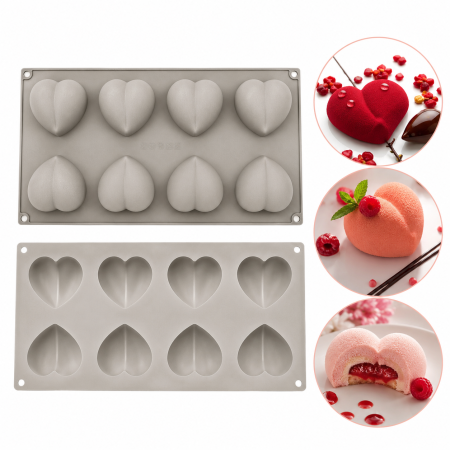 Cofetărie și patiserie - Tavă din silicon cu 8 forme inimioară 3D pentru deserturi