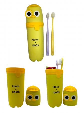 Suport portabil pentru periuță și pastă de dinți în formă de pui galben [5]