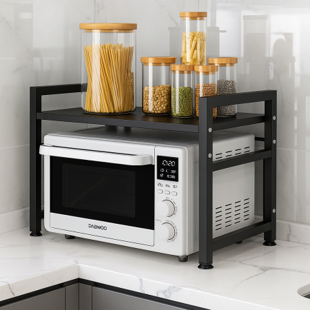 Depozitare și organizare - Etajeră metalică extensibilă bucătărie 42–64 cm suport cuptor microunde și condimente