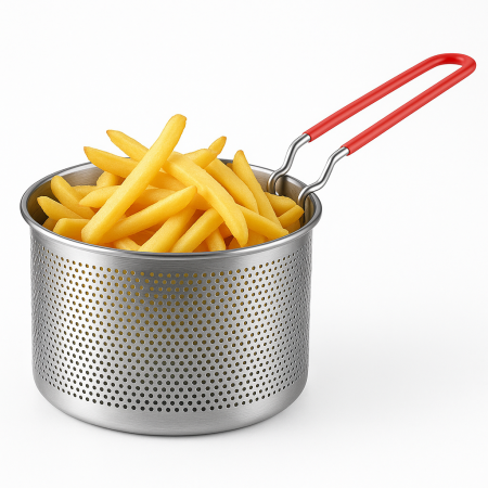 Bucătrie - Sită inox perforată cu mâner silicon detașabil paste legume cartofi