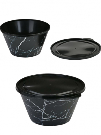 Bucătrie - Bol negru cu capac și decor marmorat din plastic rezistent 4.6L
