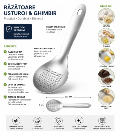 Răzătoare din inox 304 pentru usturoi și ghimbir 23,5 cm [2]