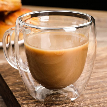 Cană sticlă dublu perete 250 ml borosilicată cafea ceai termorezistentă [2]