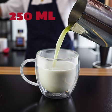 Cană sticlă dublu perete 250 ml borosilicată cafea ceai termorezistentă [4]