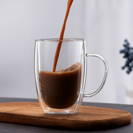 Cană sticlă dublu perete 450 ml borosilicată cafea ceai băuturi calde reci [2]