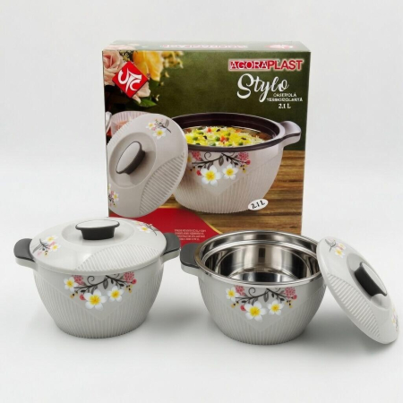 Noutăți - Caserolă Termică Inox 2.1L cu Capac Floral