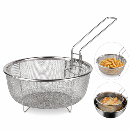 Bucătărie - Coș sită pentru prăjire din inox cu mâner pliabil 23 cm