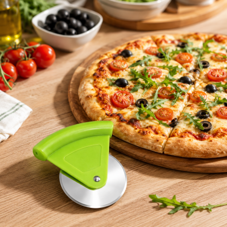 Cutter pizza inox cu mâner verde ergonomic – rotiță pentru tăiat pizza și aluaturi [3]