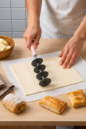 Roller reglabil pentru aluat cu roți ajustabile și mâner ergonomic [1]