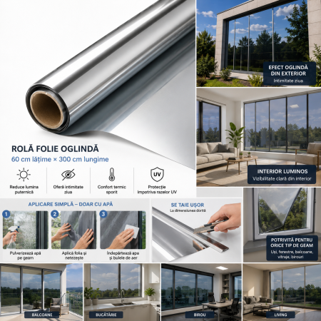 Folie oglindă pentru geamuri 60 x 300 cm cu protecție solară [2]
